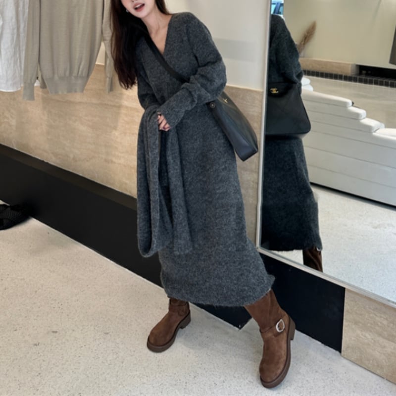 【dress】ニットワンピースマフラー付き　M27026