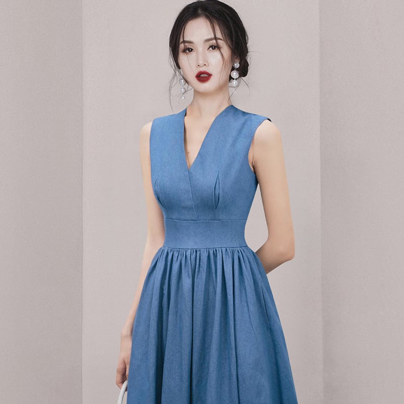 【dress】好感度UPVネックノースリーブワンピース　M16876