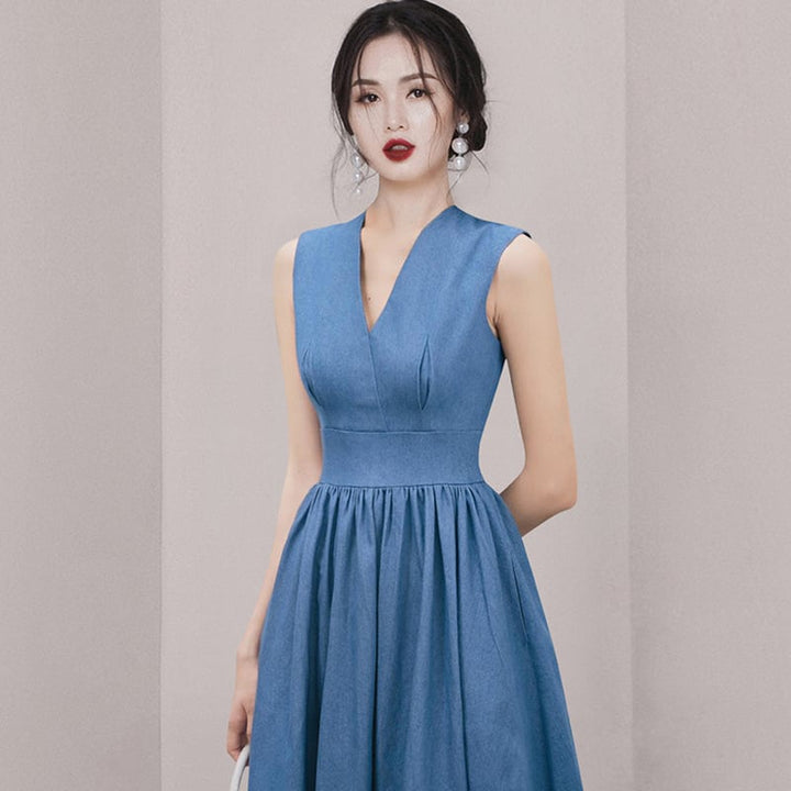 【dress】好感度UPVネックノースリーブワンピース　M16876