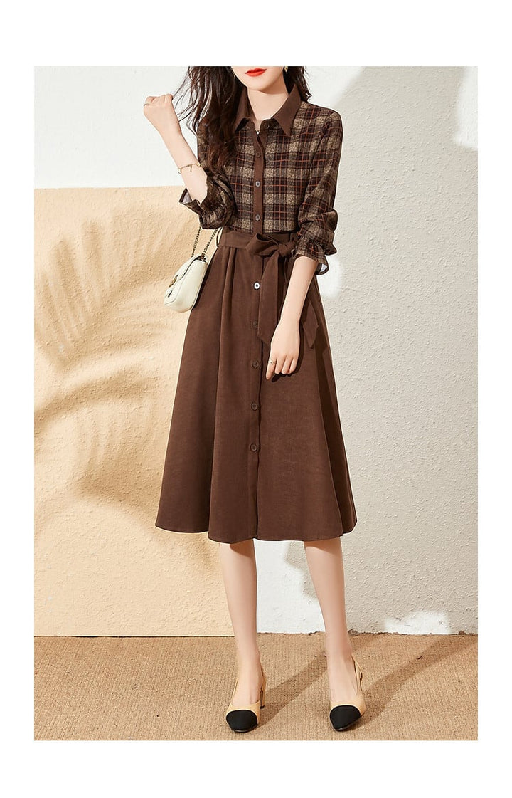 【dress】チェック柄切り替えデートワンピース　M17876