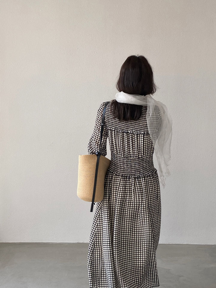 【dress】チェック柄ロングワンピース Q8249