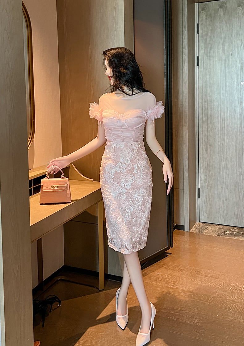 【dress】レース切り替えワンピース　M23077
