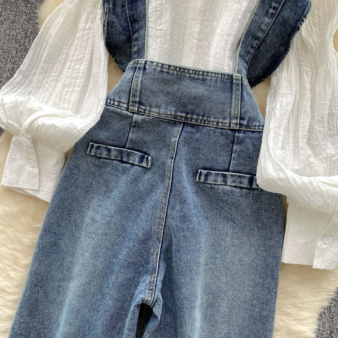 【set】シャツトップス×サロペットデニムパンツセット　M29710