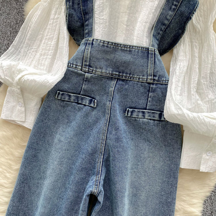 【set】シャツトップス×サロペットデニムパンツセット　M29710