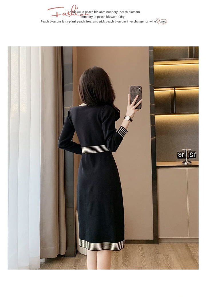 【dress】好感度UPエレガントニットワンピース着瘦せ　M17467