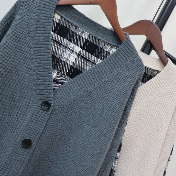 【outer】チェック柄ドッキングニットカーデ　M18259