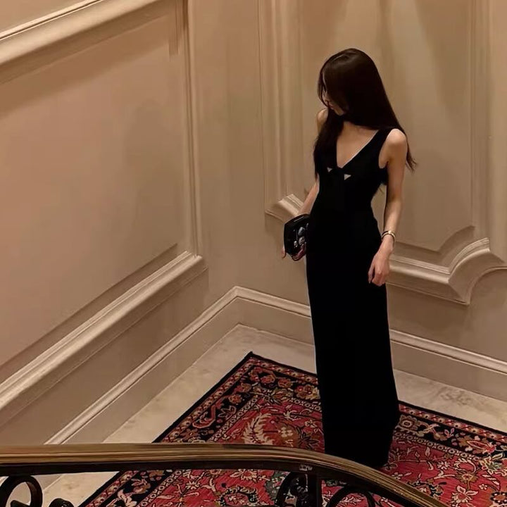 【dress】スカーフ付きノースリーブリボンロングワンピース Q7817
