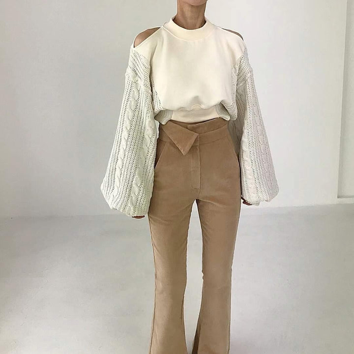 【tops】ニット切り替えオフショルダープルオーバー　M26064