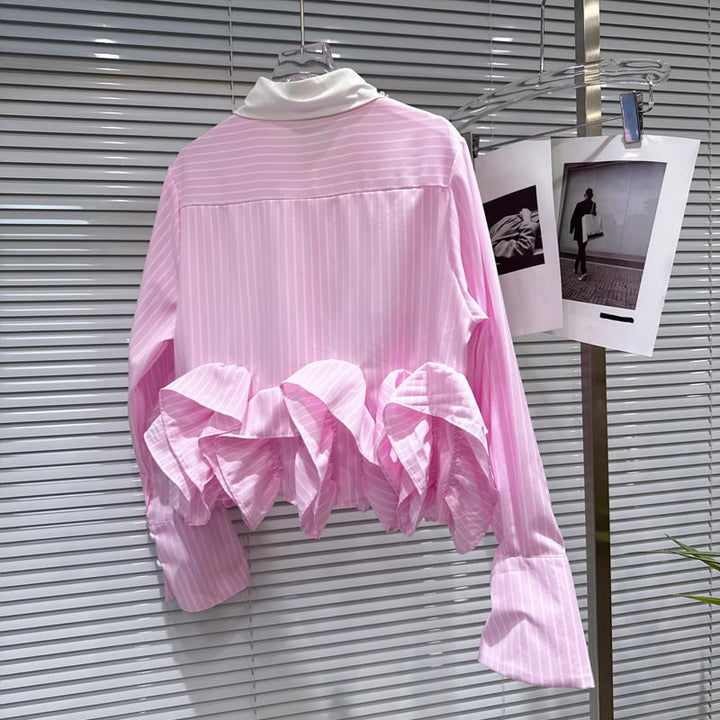 【tops】ラインストーン付きギャザーフリルシャツ Q8387