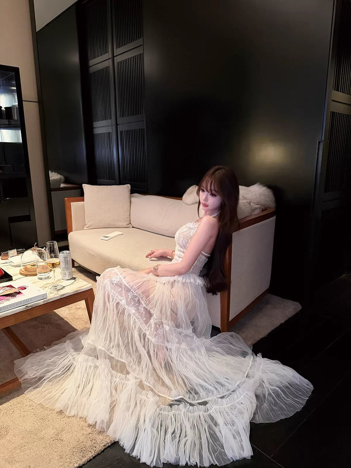 【dress】チュールレースロングワンピース Q7971