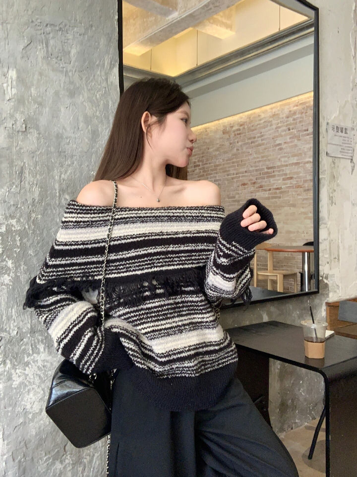 【tops】オフショルダーニットセーター　M28674