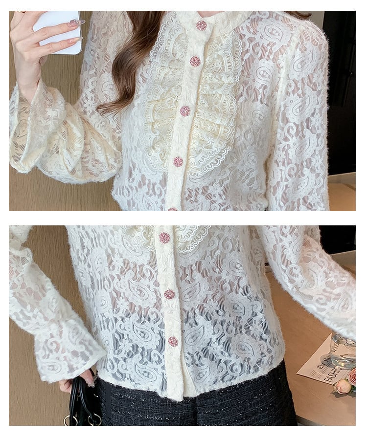 【tops】フリルレースシャツトップス　M26524