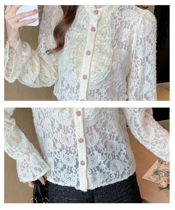 【tops】フリルレースシャツトップス　M26524