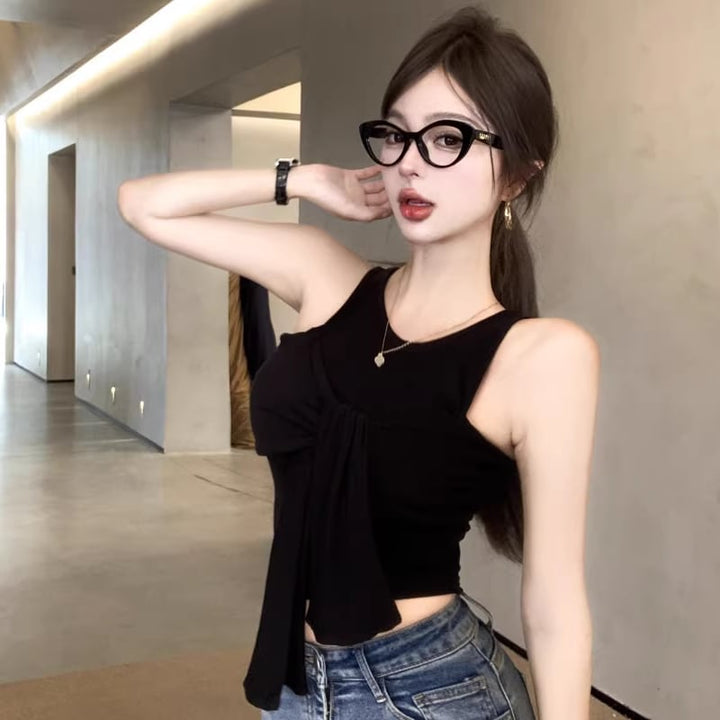 【tops】オープンショルダーフェイクレイヤードトップス Q8296