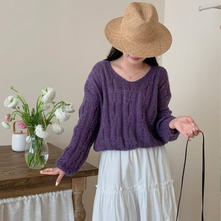 【tops】6色展開ニットトップス Q8158