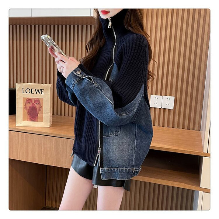 【outer】デニムドッキングニットカーデ　M18405