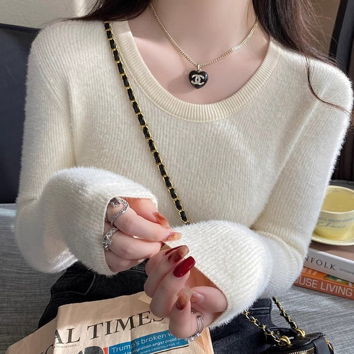 【tops】無地ニットトップス　M26692