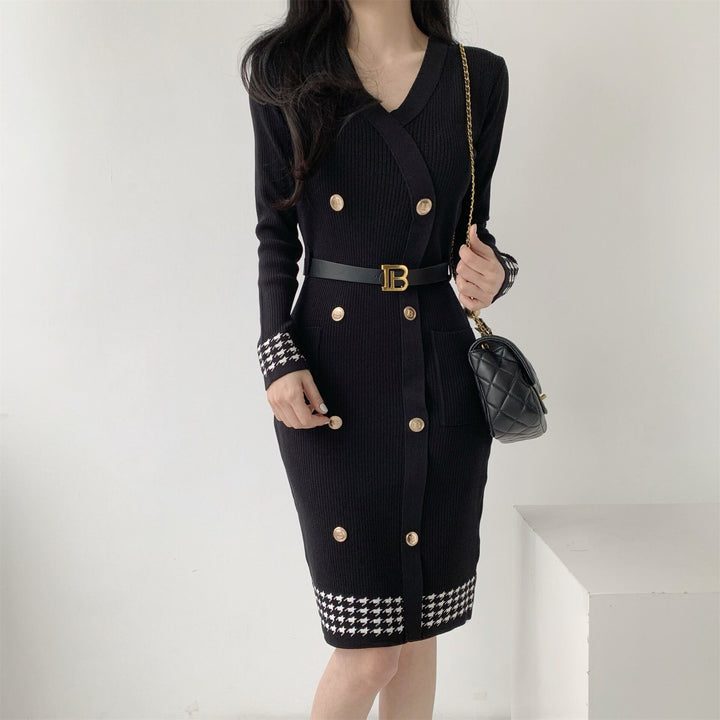 【dress】ダブルボタンニットワンピース　M28067