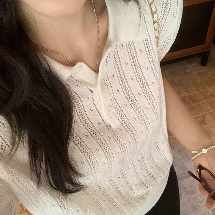 【tops】半袖ニットポロシャツ Q8311