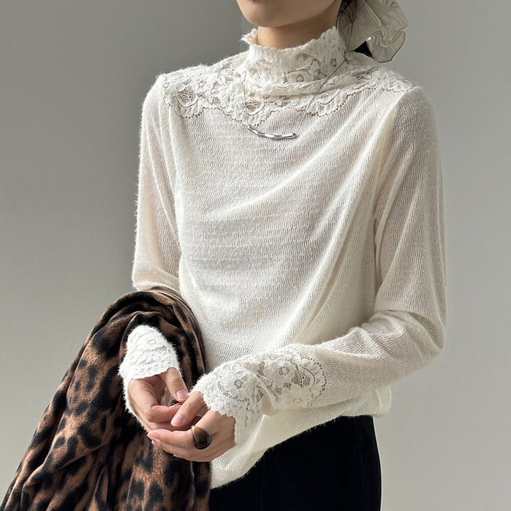 【tops】レースドッキングニットトップス　M28050