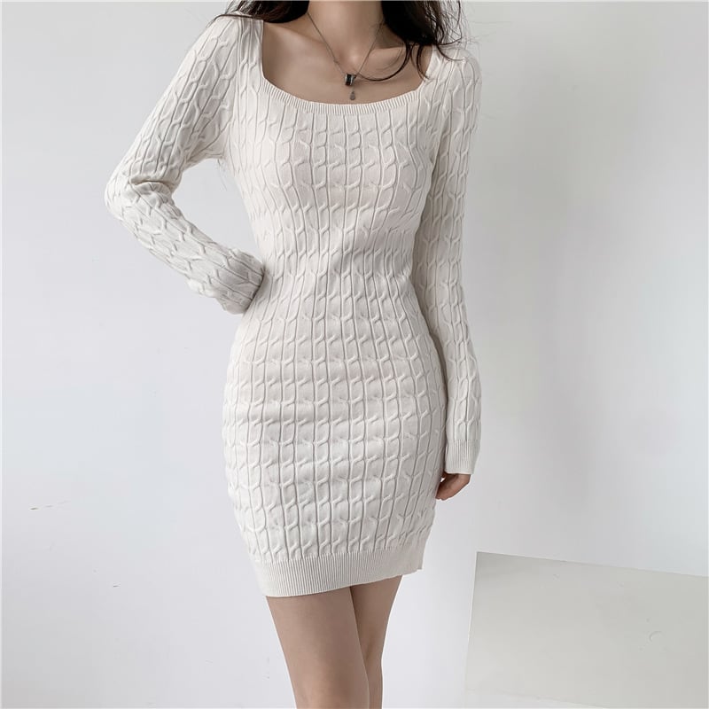 【dress】無地ニットワンピース　M18023