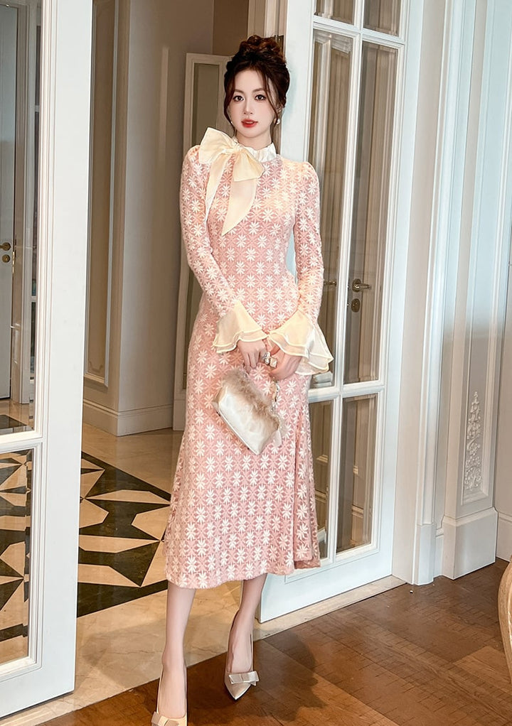 【dress】リボン付きマーメイドワンピース　M27010