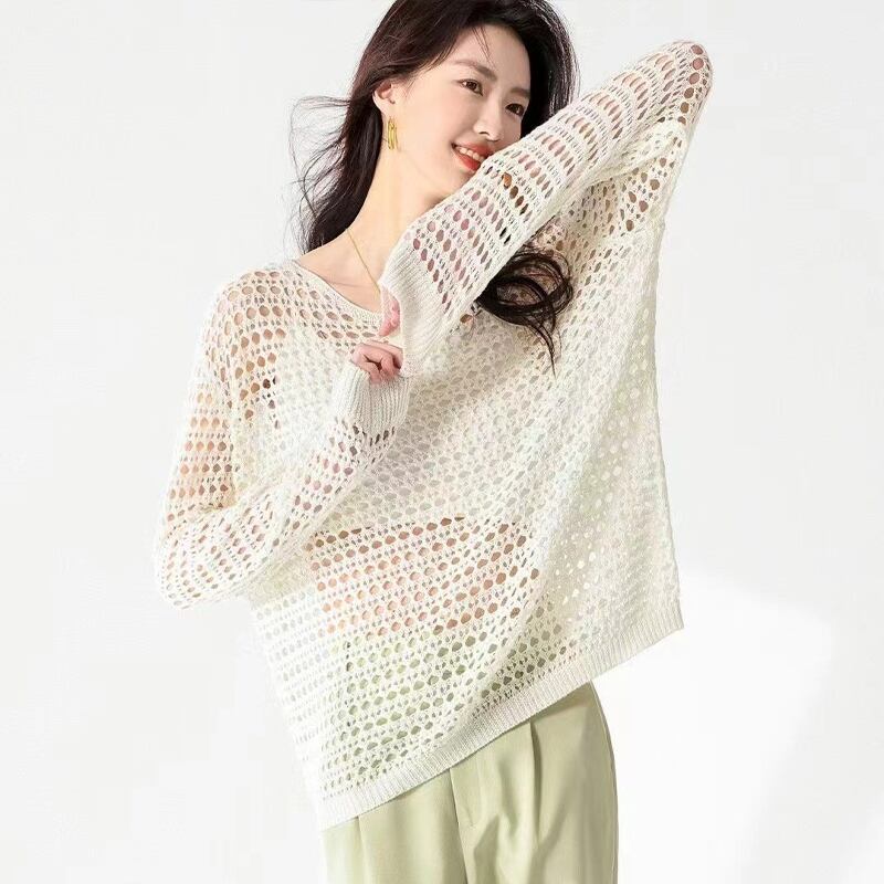 【tops】4色展開透かしニットトップス Q8306