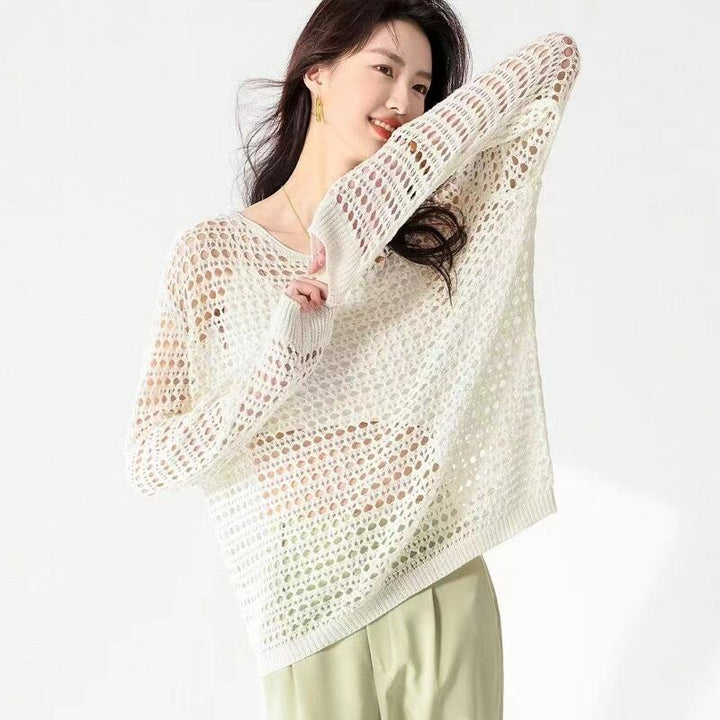 【tops】4色展開透かしニットトップス Q8306