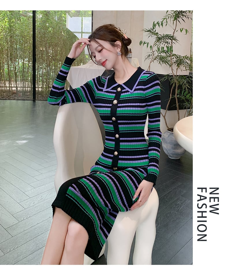 【dress】ボーダー柄ニットワンピース　M26545