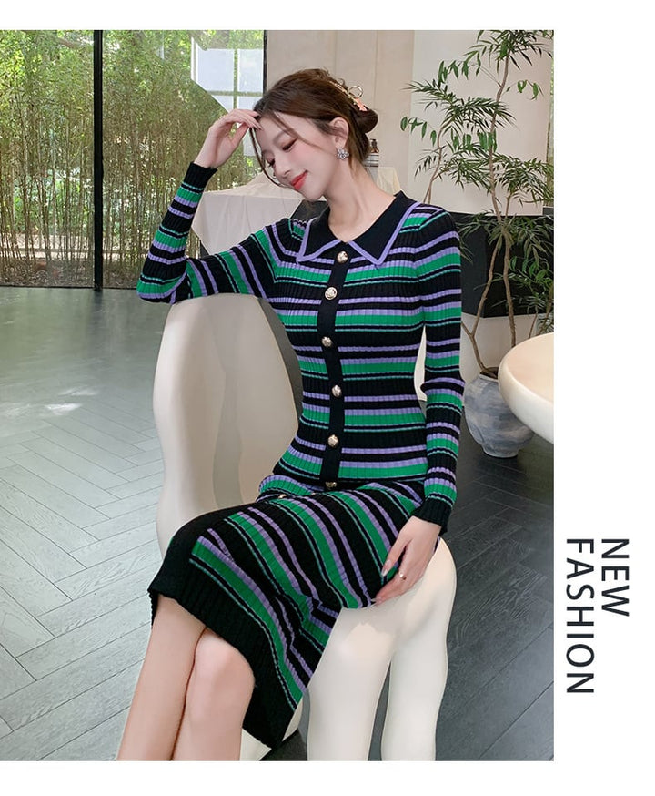 【dress】ボーダー柄ニットワンピース　M26545