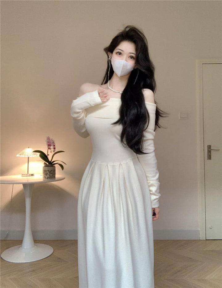 【dress】ボートネックニットワンピース　M18160