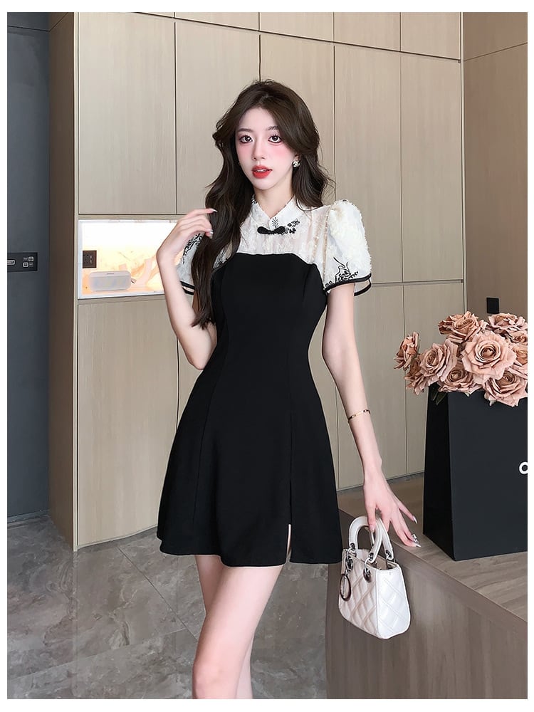 【set】美人度アップセットアップレースワンピース+ショートパンツ　M16774