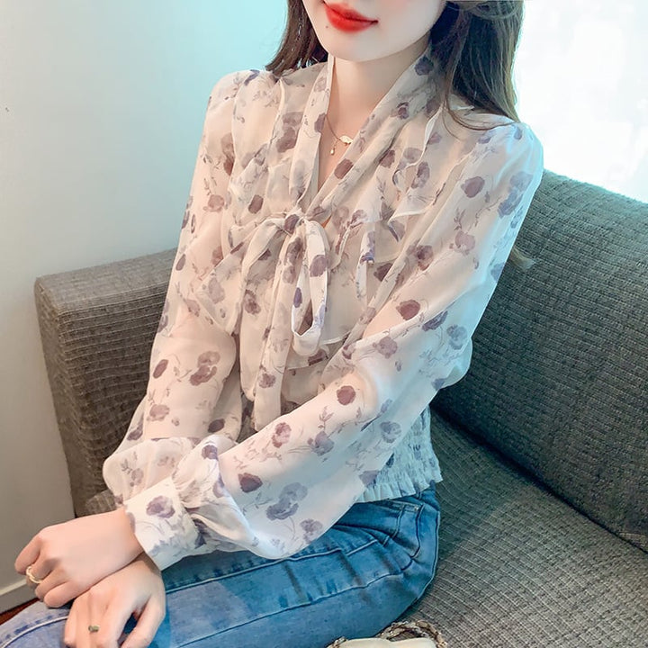 【tops】リボン付きブラウス　M29388