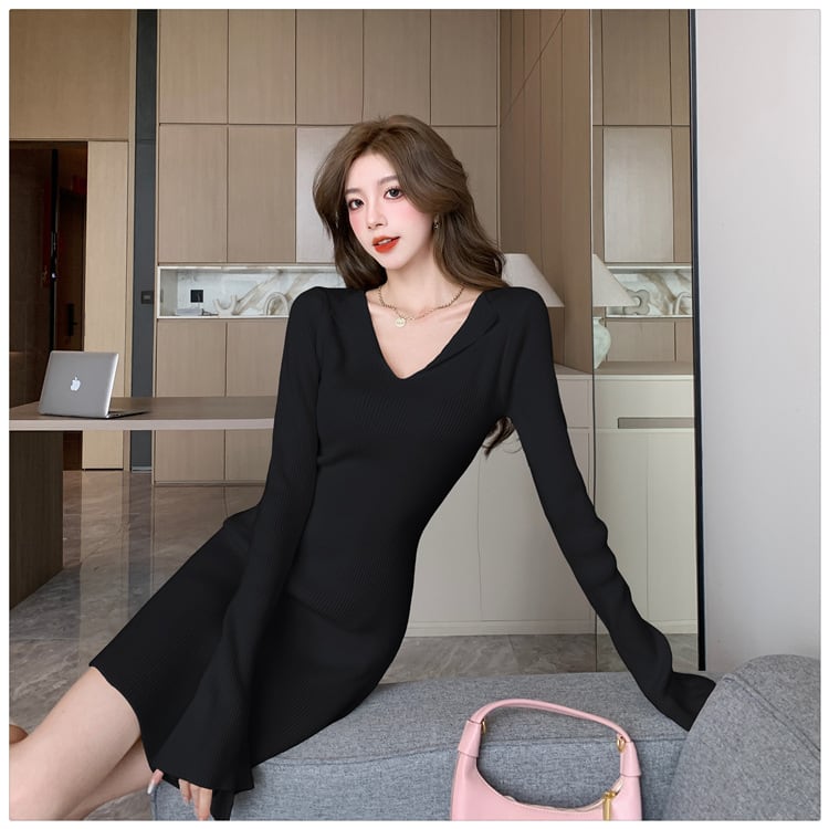 【dress】Vネックニットワンピース　M18381