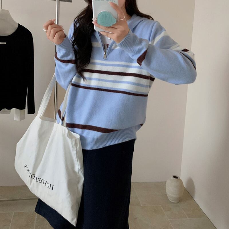 【tops】フード付きニットトップス Q8120