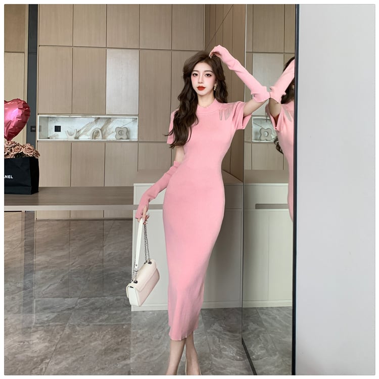 【dress】ニットワンピースアームカバー付き　M18252