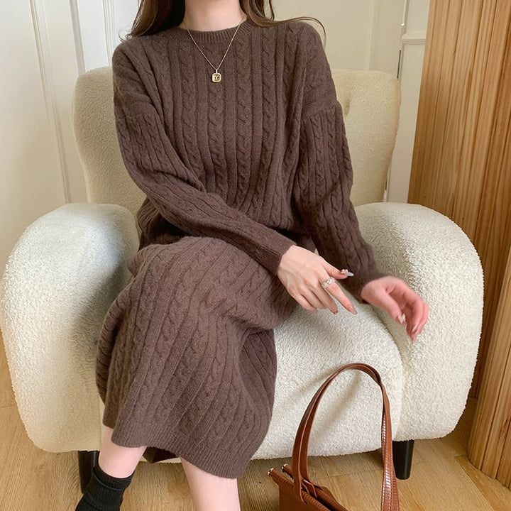 【dress】韓国系無地ニットワンピース着心地良い　M17658