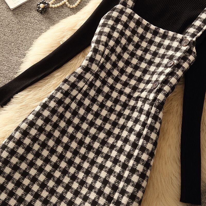 【dress】スリットチェック柄ツイードワンピース　N2263