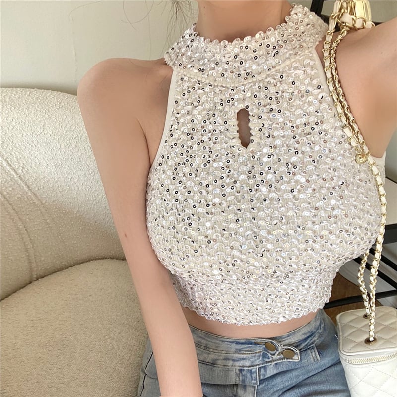 【tops】キラキラホルターネックトップス　M24801