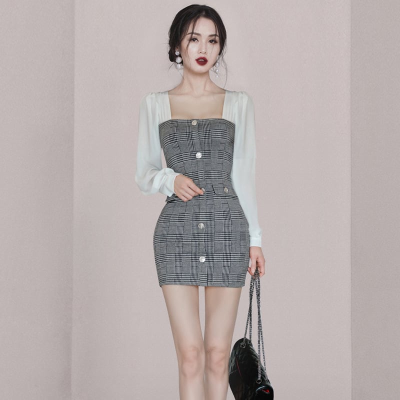 【dress】細身効果抜群♪切り替えデートワンピース　M17607