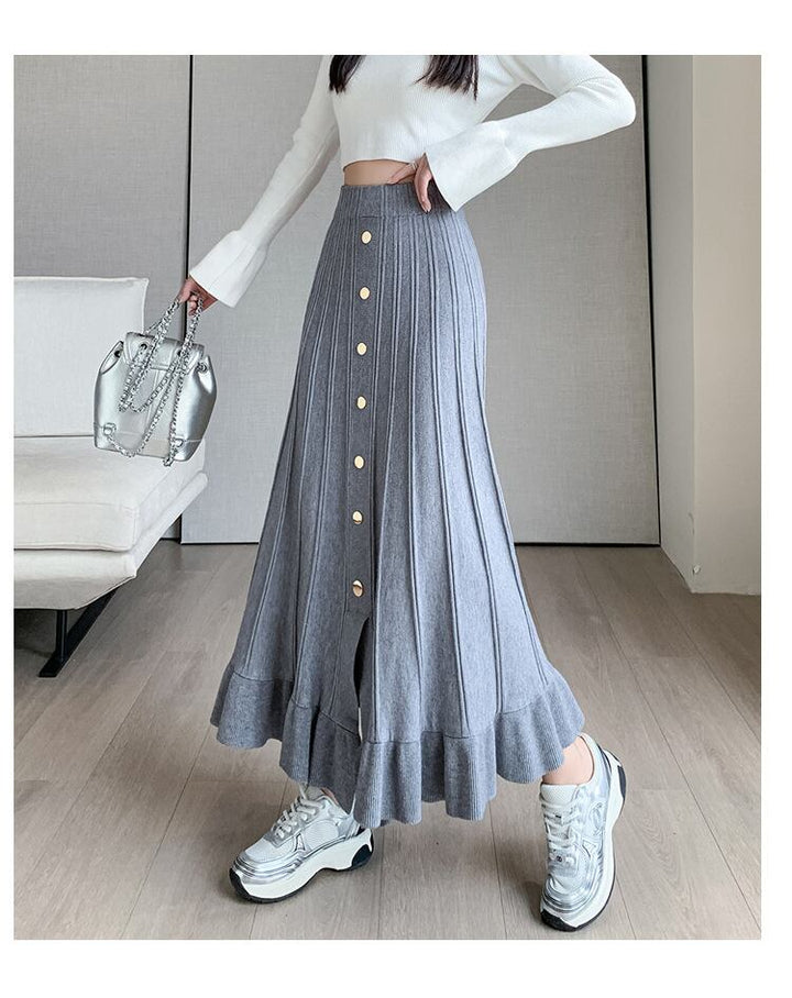 【bottoms】ボタンデザインニットスカート　M18519