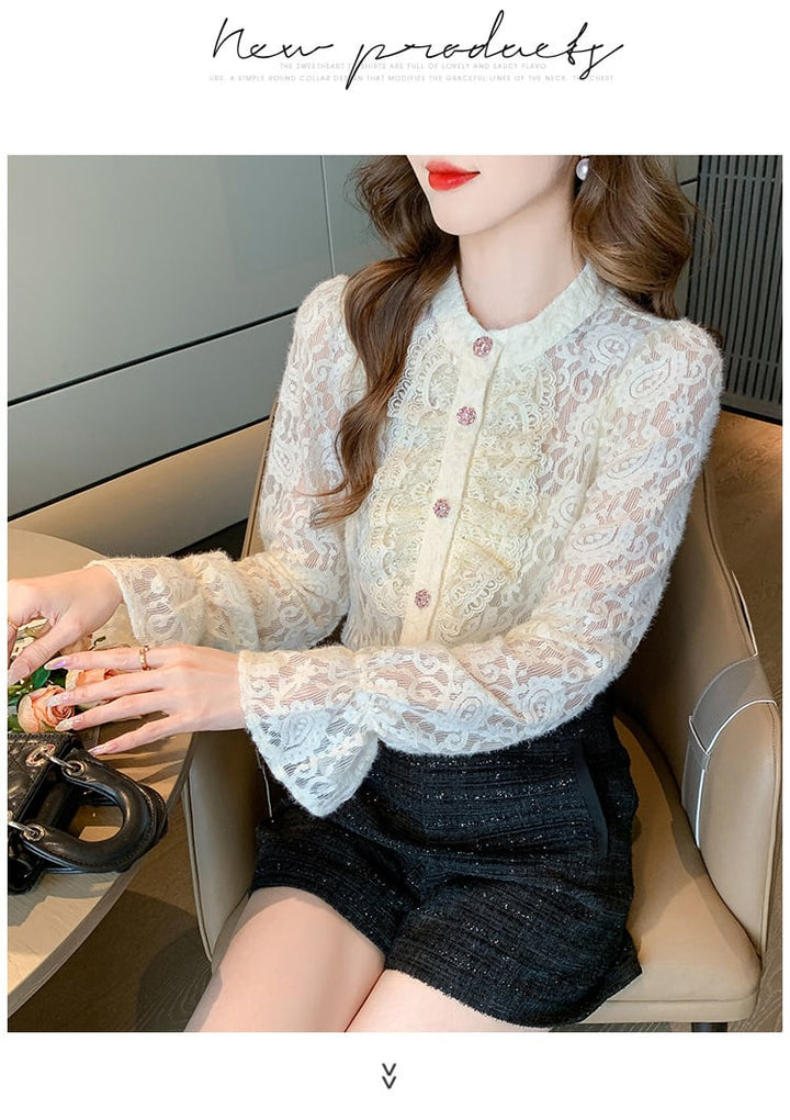 【tops】フリルレースシャツトップス　M26524