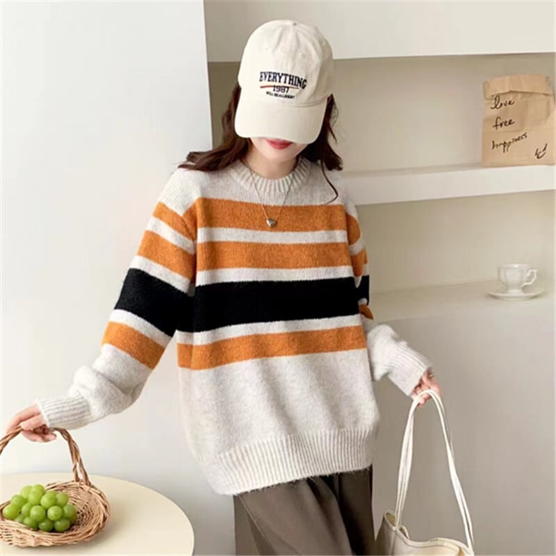 【tops】ボーダー柄ニットセーター　M19336