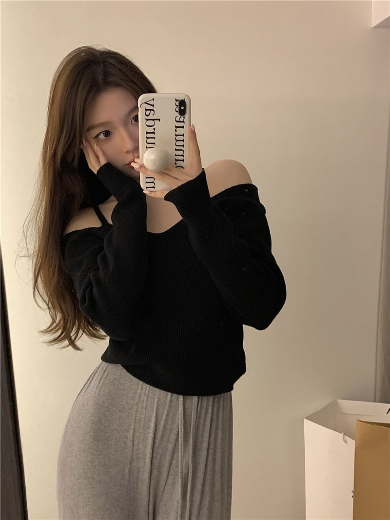 【tops】オフショルダーニットトップス　M26579