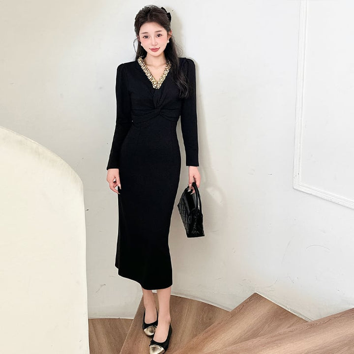 【dress】スパンコール付きワンピース Q7039
