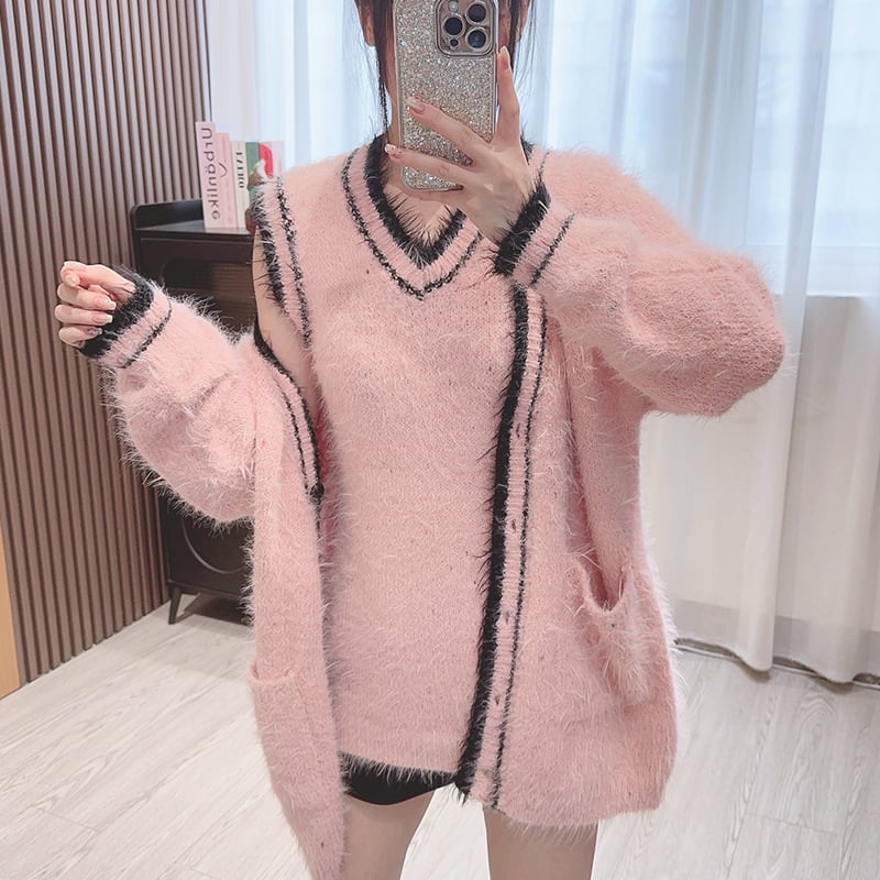 【set】ニットカーデ×ベストワンピースセット　M26789