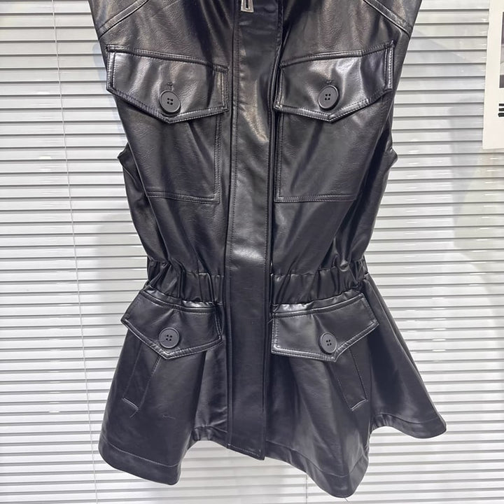 【outer】ロングPUベスト Q7746