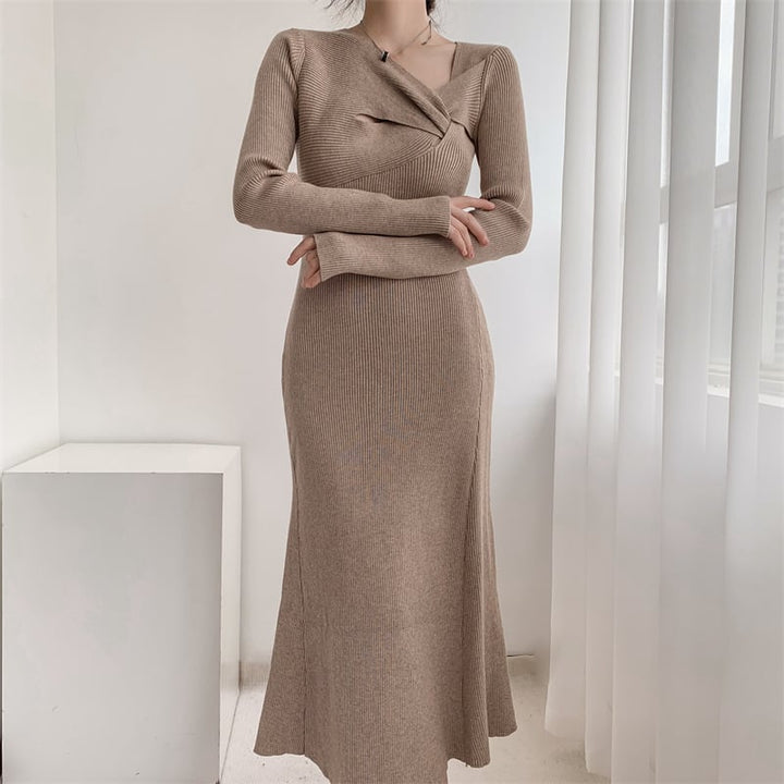 【dress】細身効果抜群♪エレガントニットワンピース　M17484