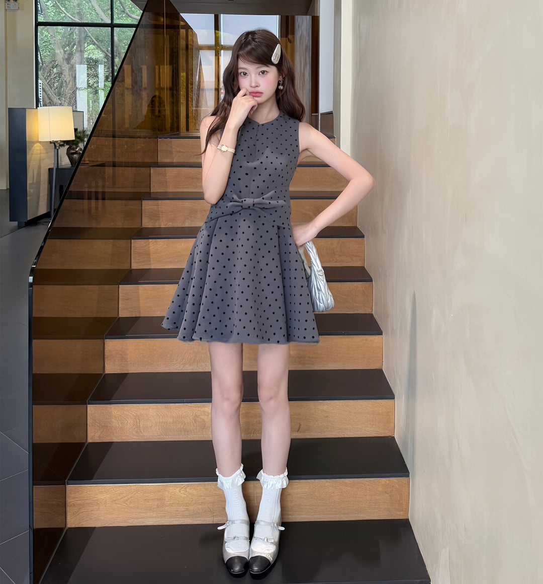 【dress】リボンドット柄ミニワンピース　N3586