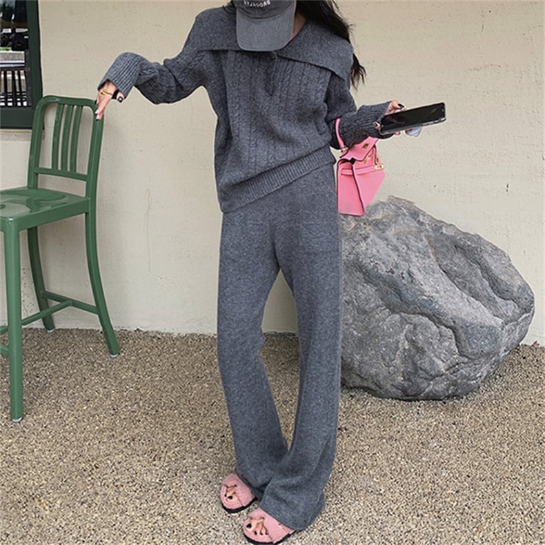【set】ニットセーター+ワイドパンツセット　M26515
